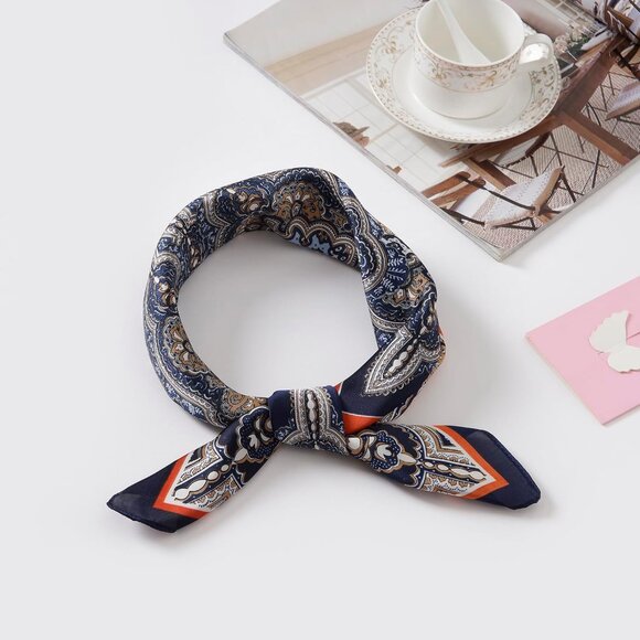 Women Frame Paisley Headscarf Satin Bandana Pattern Polyester Breathable Scarves - Picture 2 of 7